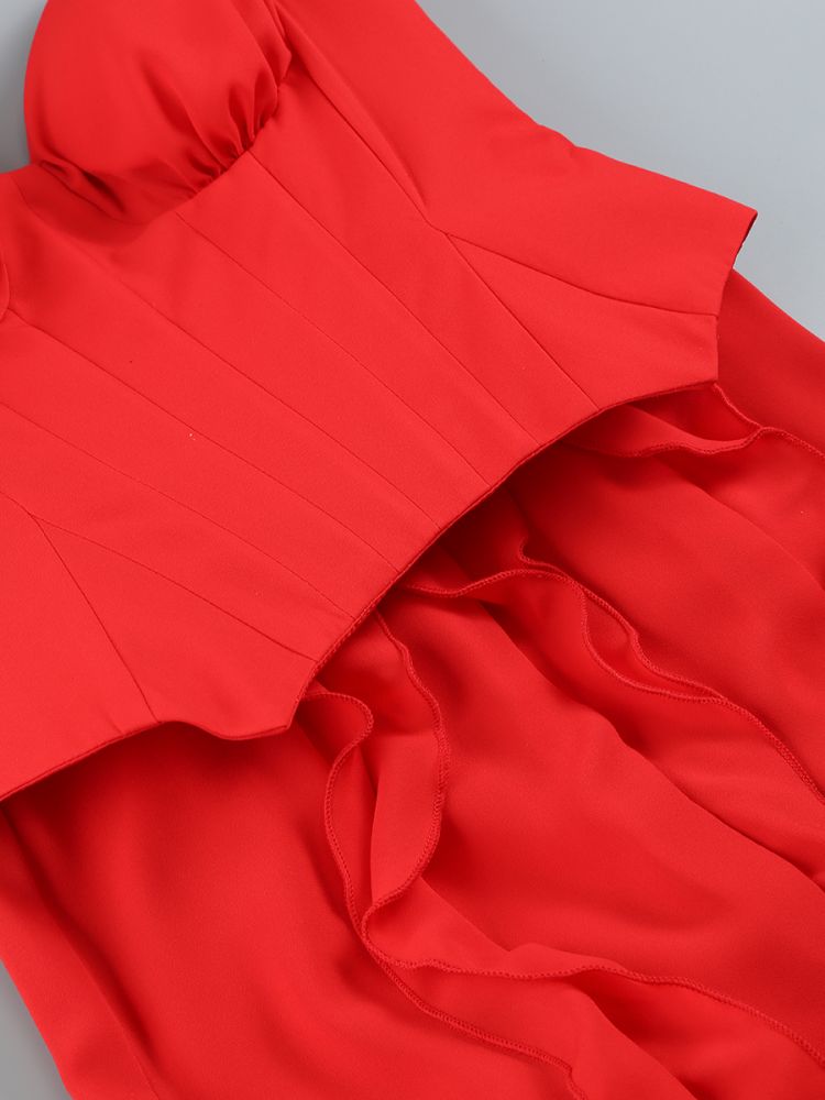 Serge Corset Frill Skirt Maxi Dress In Red