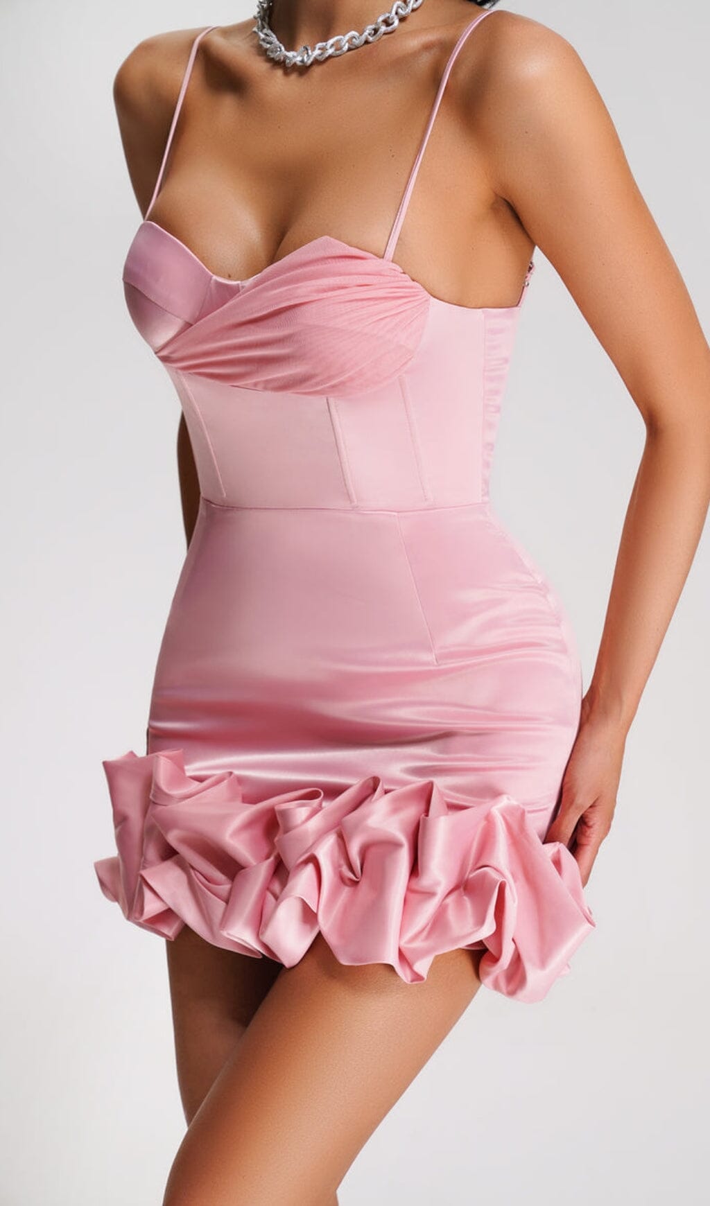 Tiza Ruffled Corset Mini Dress In Peach