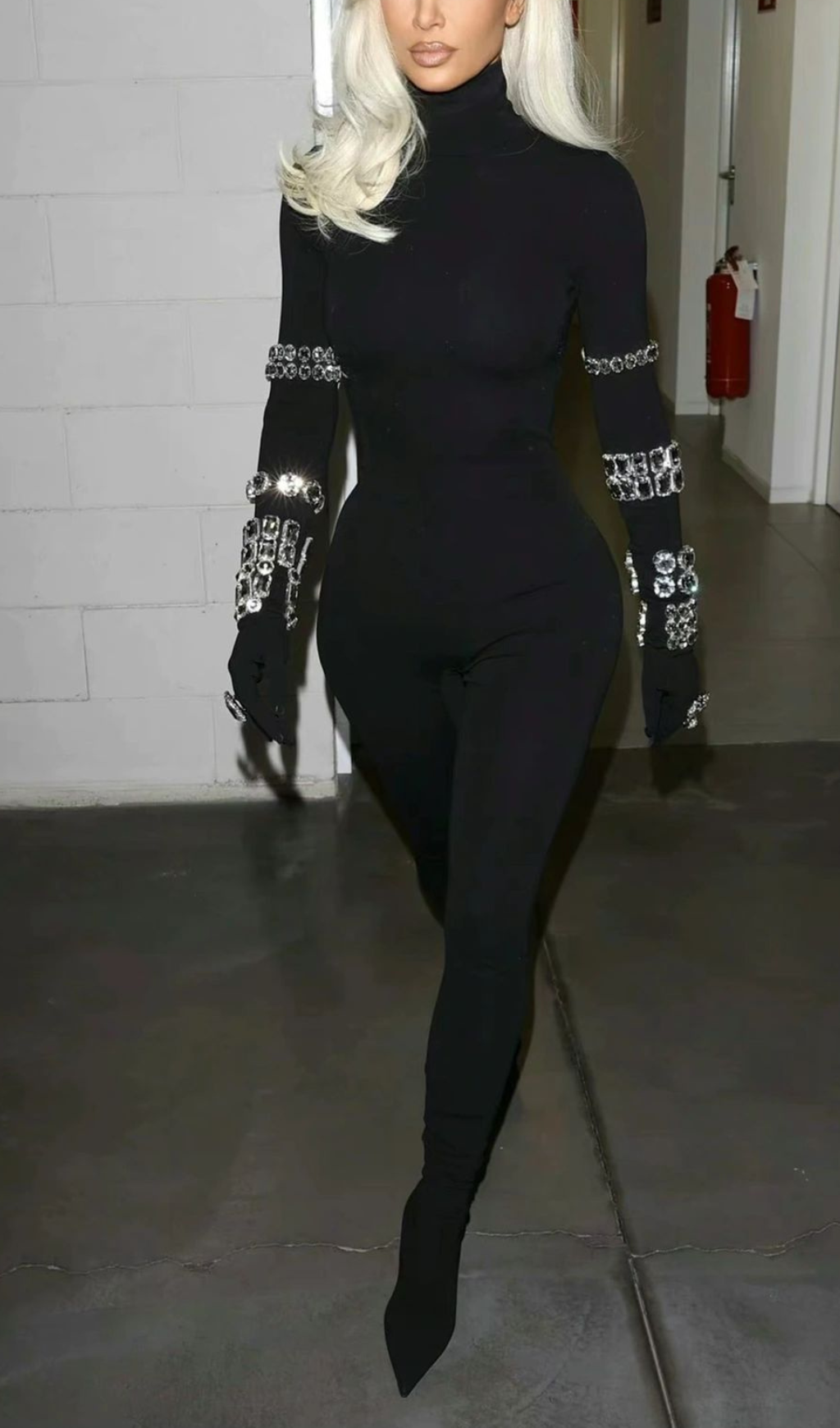 Tracie Crystal Embellished Turtleneck Jumpsuit