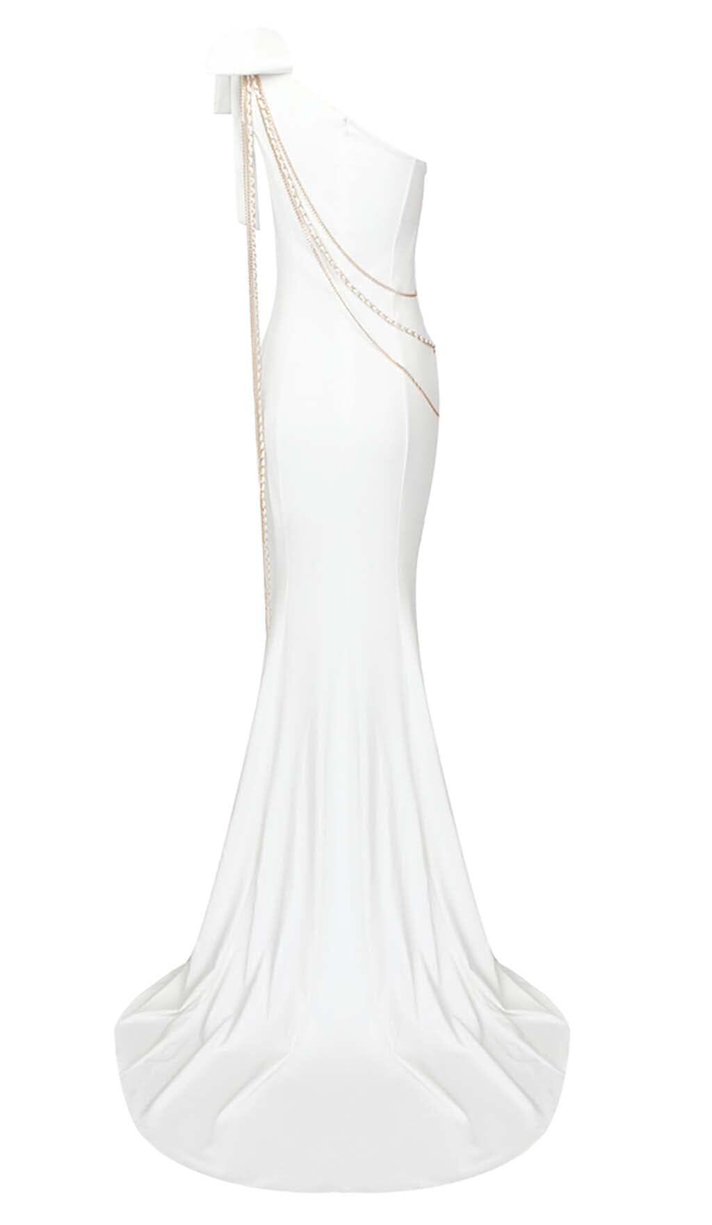 Genevieve Asymmetric Chain Maxi Dress In Snowy