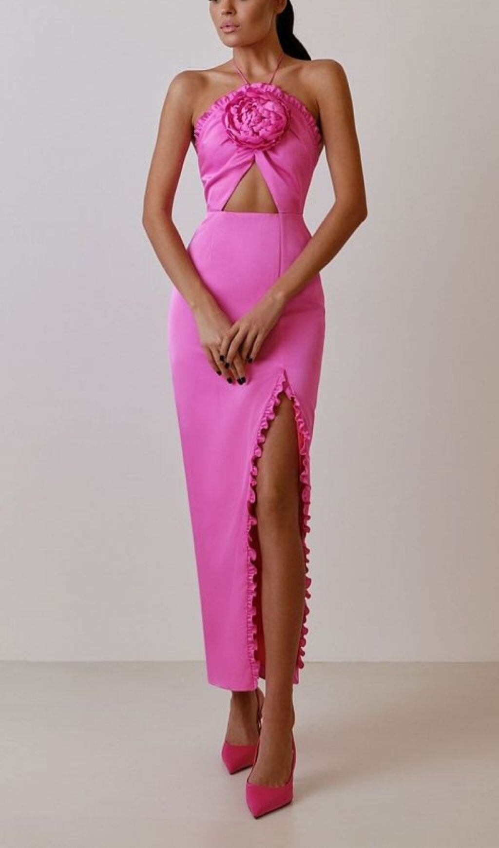 Werza Floral Embellished Slit Midi Dress In Pink