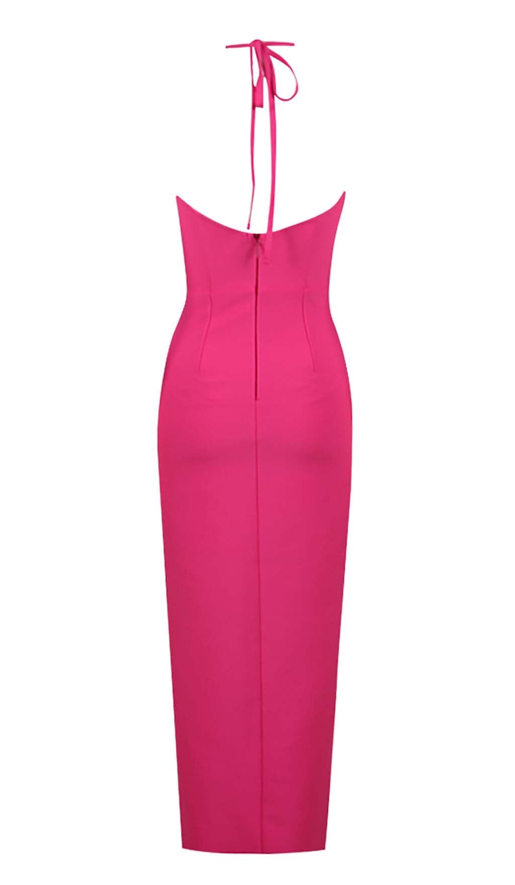 Werza Floral Embellished Slit Midi Dress In Pink