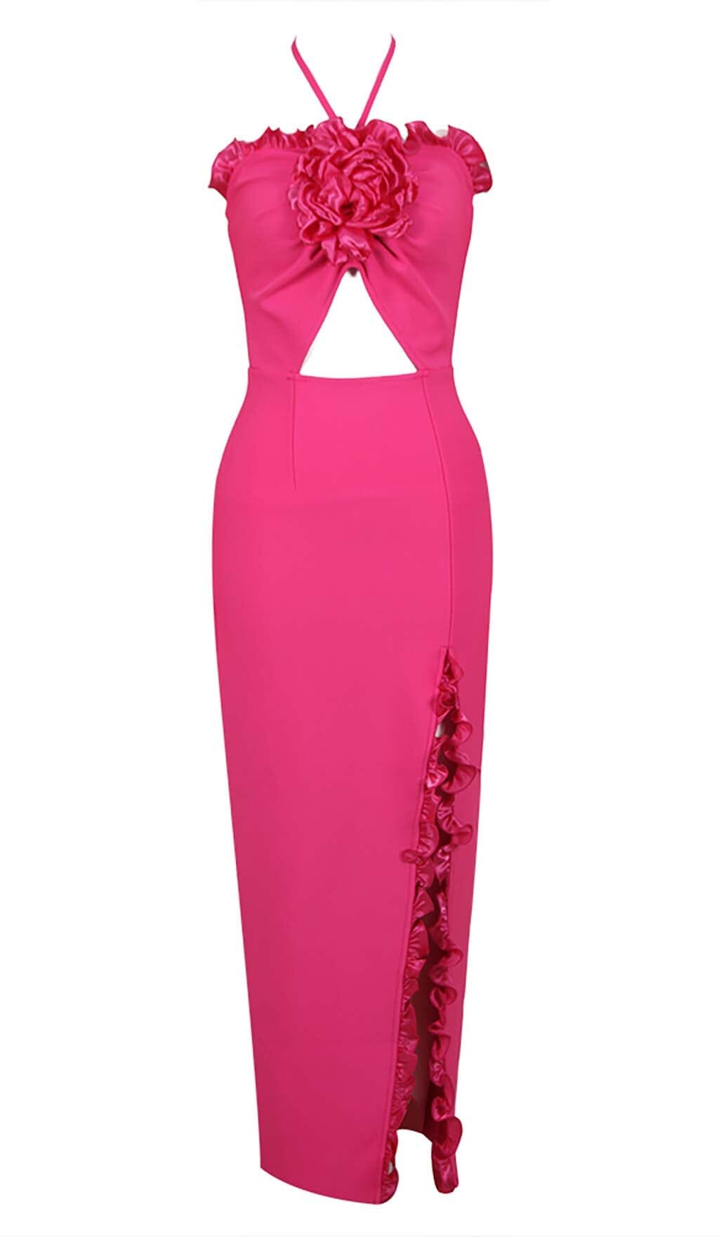 Werza Floral Embellished Slit Midi Dress In Pink