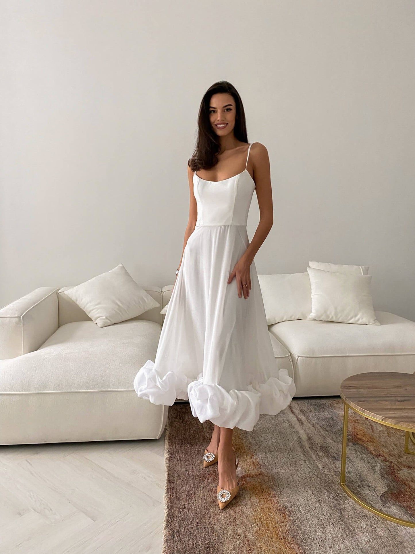 Maryam Flounce Bustier Midi Dress In Milk
