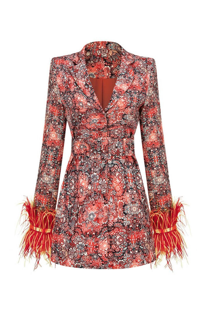 Citrine Long Sleeve Floral Blazer Dress