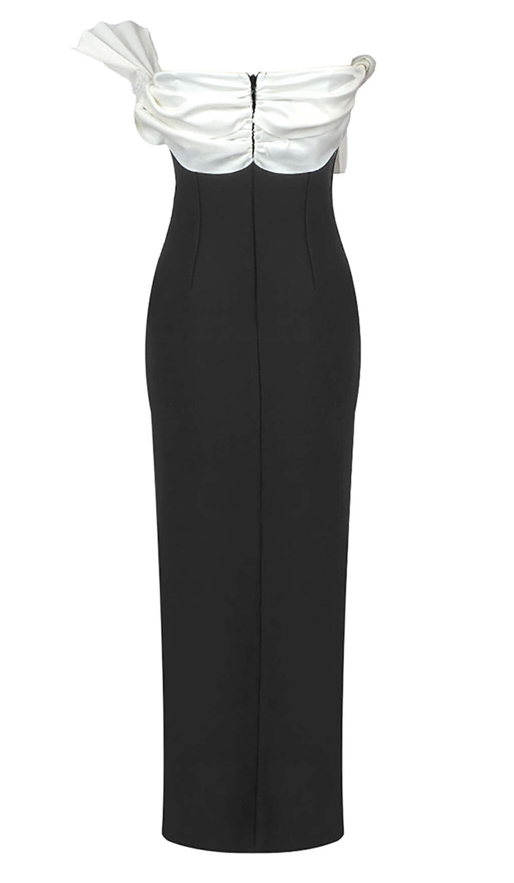 Odera Ruffled Detailing Slit Midi Dress In Black