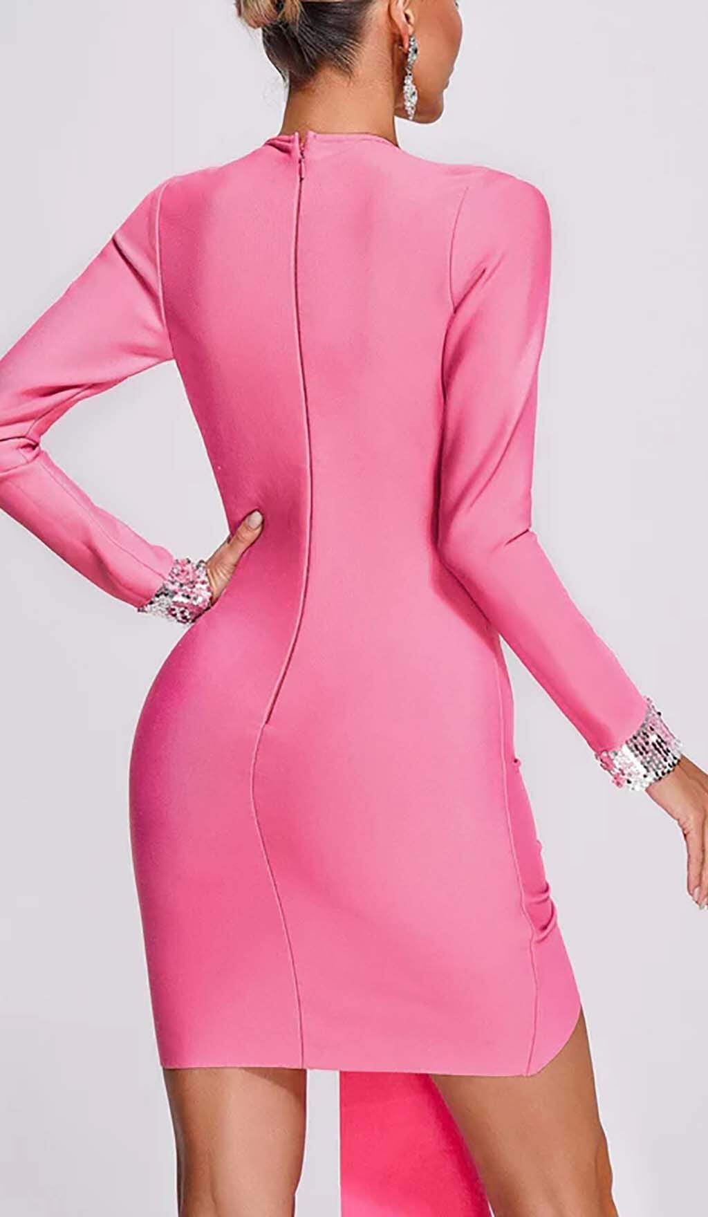 Vergene Strass Embellished Ruched Mini Dress In Pink