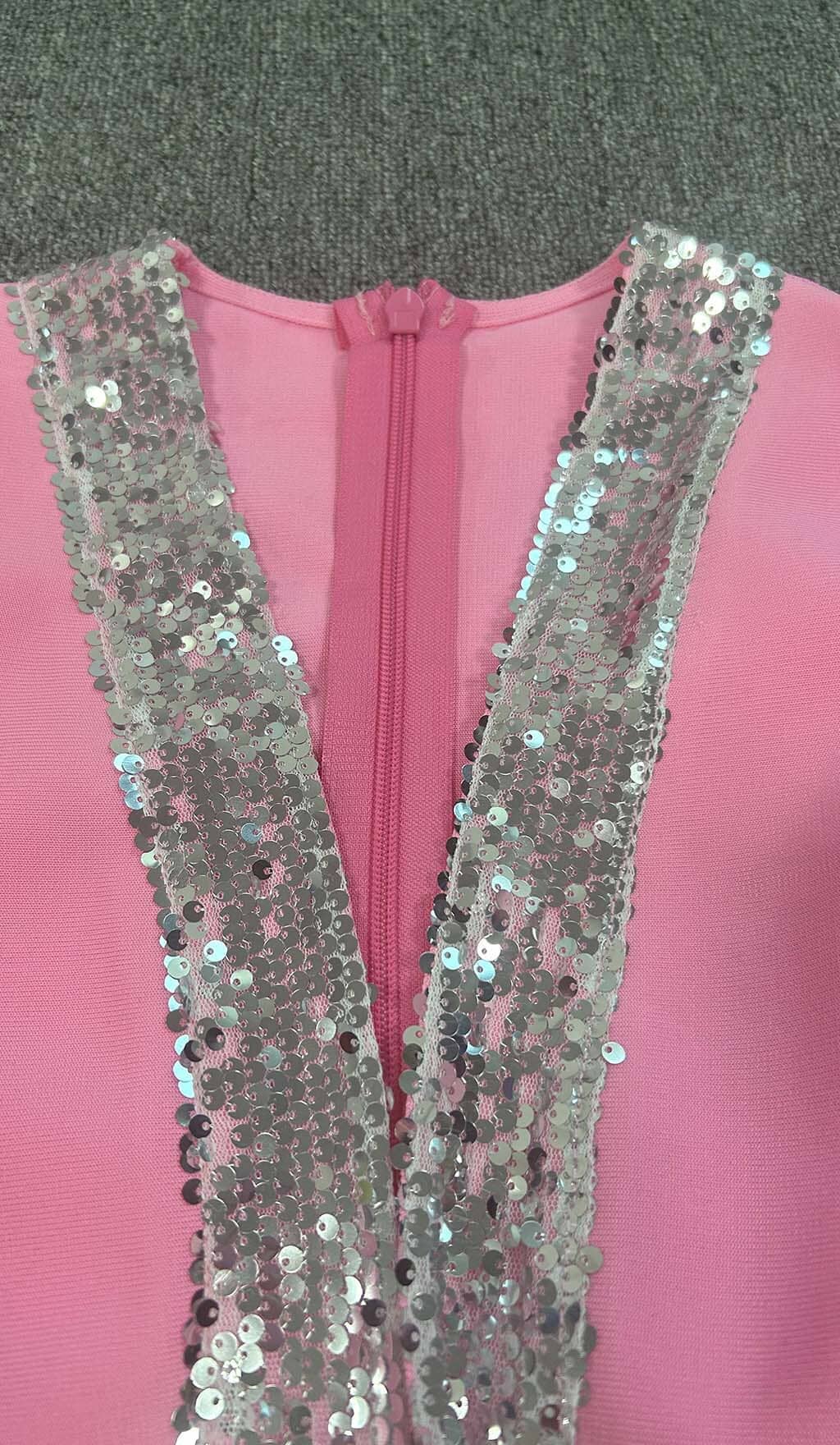 Vergene Strass Embellished Ruched Mini Dress In Pink