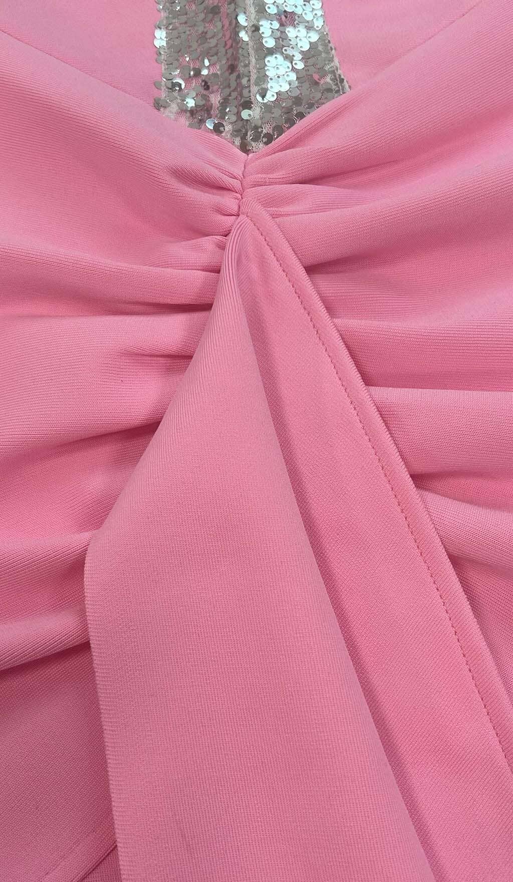 Vergene Strass Embellished Ruched Mini Dress In Pink