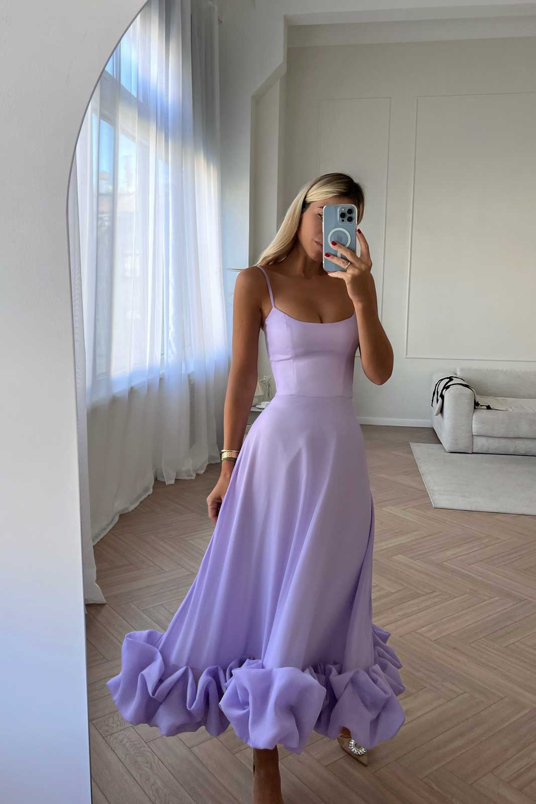 Maryam Flounce Bustier Midi Dress In Lavender – Night Novas