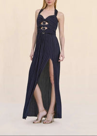 Saelyvira Halter Cutout Detail A Line Maxi Dress In Navy Blue