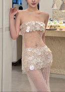 Forynex Pearl Sequin Mesh Maxi Dress