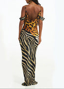 Hryonix Cowl Neck Leopard Maxi Dress