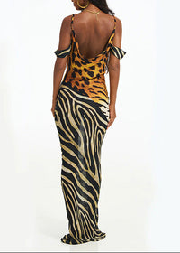 Hryonix Cowl Neck Leopard Maxi Dress