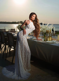 Ngendo Halter Lace Corset Maxi Dress In White