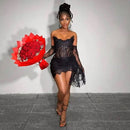 Kellie Strapless Lace Appliques Mini Dress In Black