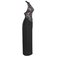 April Halter Neck Lace Bodycon Maxi Dress In Black