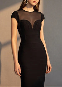 Avenire Cap Sleeve Mesh Insert Maxi Dress In Black