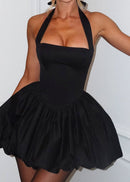 Thalorin Halter Corset Puff Dress In Black