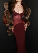 Nyxara Sheer Knit Curve Maxi Dress In Merlot