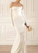 Radka Long Sleeve Strapless Draped Maxi Dress In White