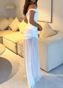 Ryron One Shoulder Corset Draped Maxi Dress In White