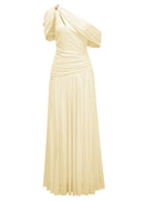Elese Yellow Asymmetrical Gathered Maxi Dress