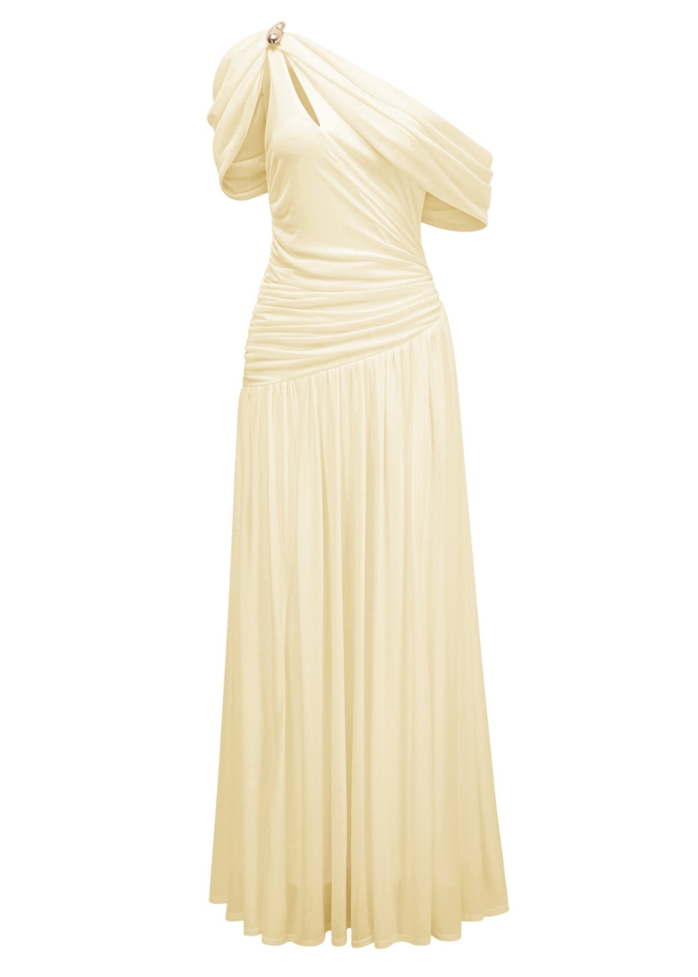 Elese Yellow Asymmetrical Gathered Maxi Dress
