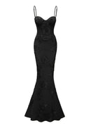 Dichen Black Floral Appliqué Corset Maxi Dress
