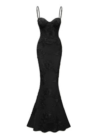 Dichen Black Floral Appliqué Corset Maxi Dress