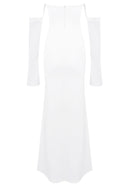 Radka Long Sleeve Strapless Draped Maxi Dress In White