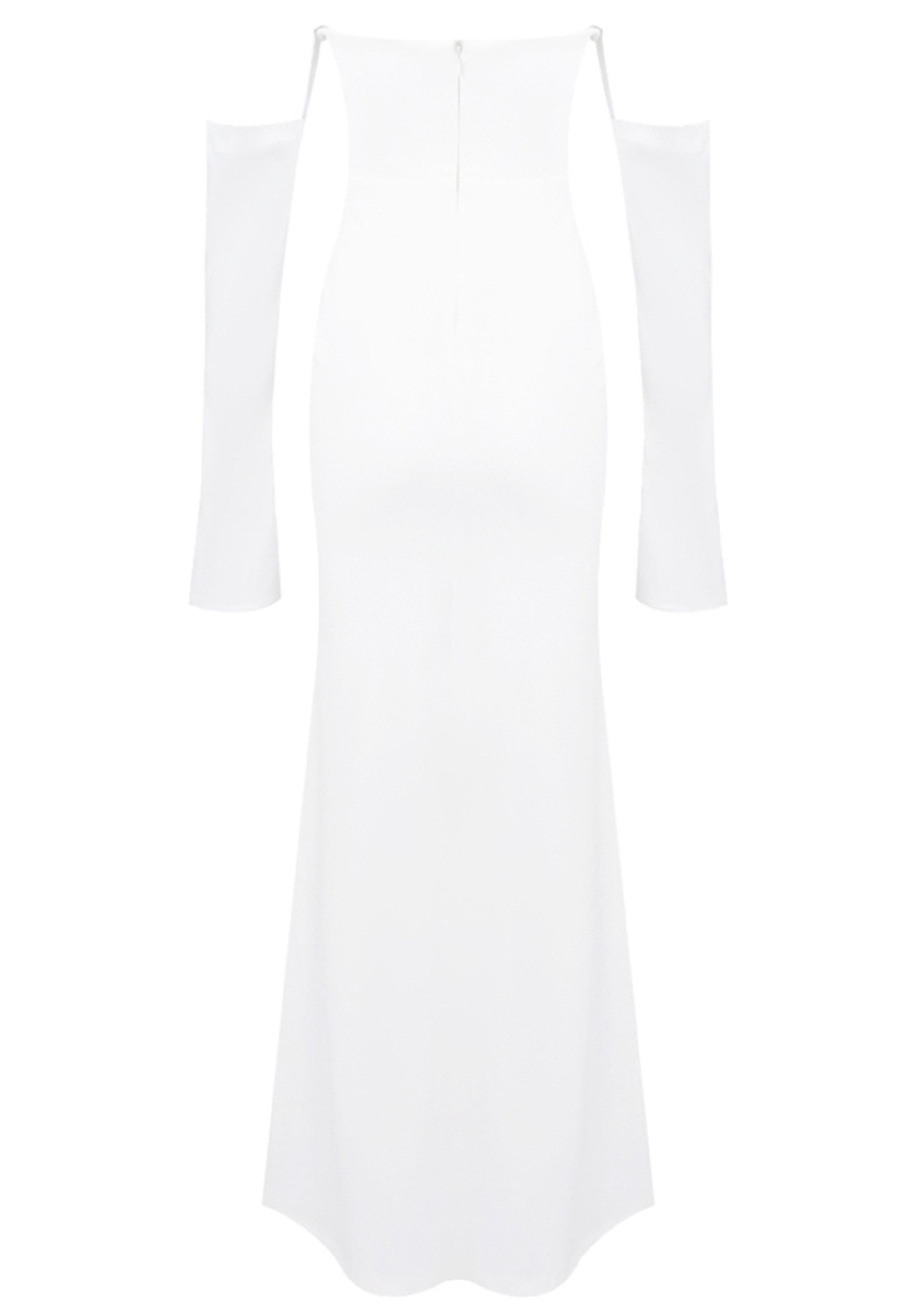 Radka Long Sleeve Strapless Draped Maxi Dress In White