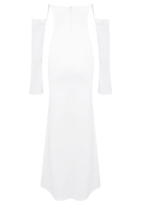 Radka Long Sleeve Strapless Draped Maxi Dress In White