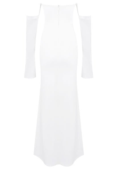 Radka Long Sleeve Strapless Draped Maxi Dress In White