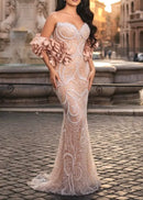 Lathrop Strapless Pearl Sequin Embellished Maxi Dress In Nude