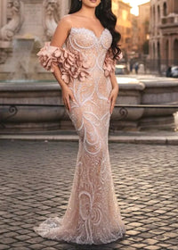 Lathrop Strapless Pearl Sequin Embellished Maxi Dress In Nude