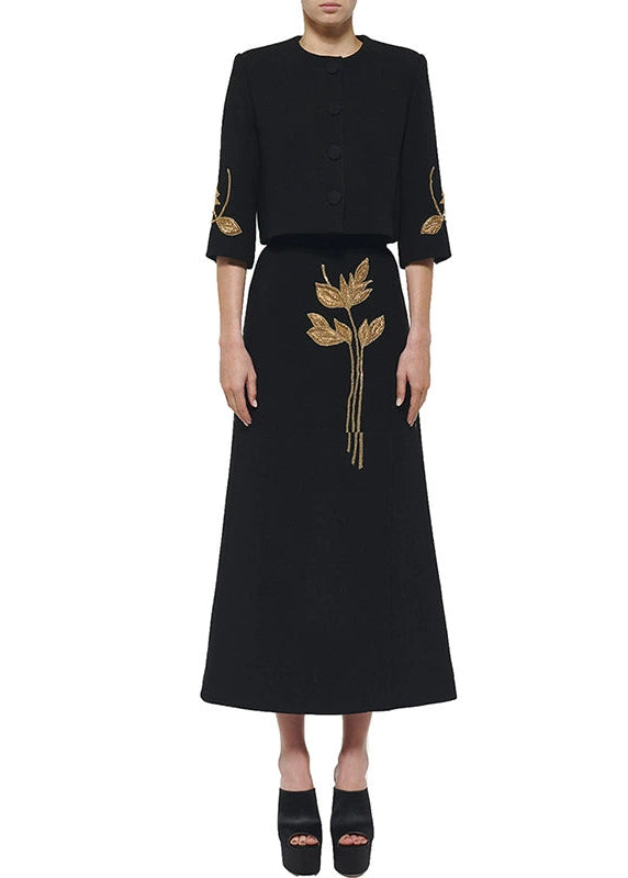 Fiona Floral Detail Two Piece Maxi Dress In Black