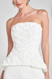 Robles Strapless Floral Peplum Two Piece Jumpsuit In White