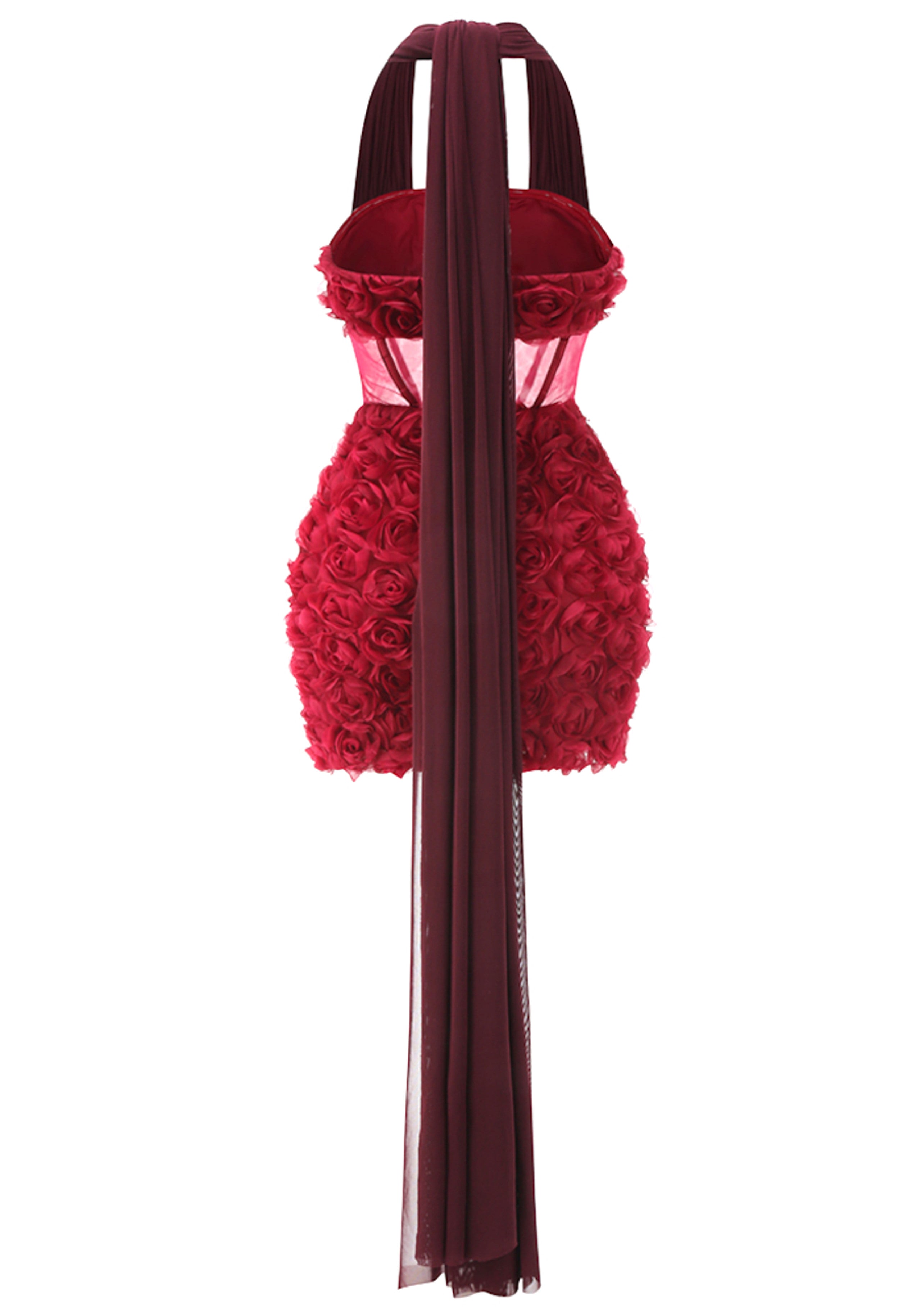 Shatora Halter Floral Corset Mini Dress In Red