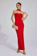 Karen Cutout Halter Backless Maxi Dress In Red