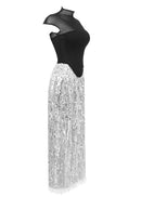 Jonix Mesh Tassel Sequin Long Skirt Set
