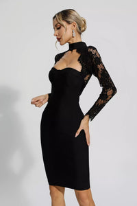 Kawko Lace Sleeve Bandage Dress In Black