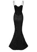 Dichen Black Floral Appliqué Corset Maxi Dress