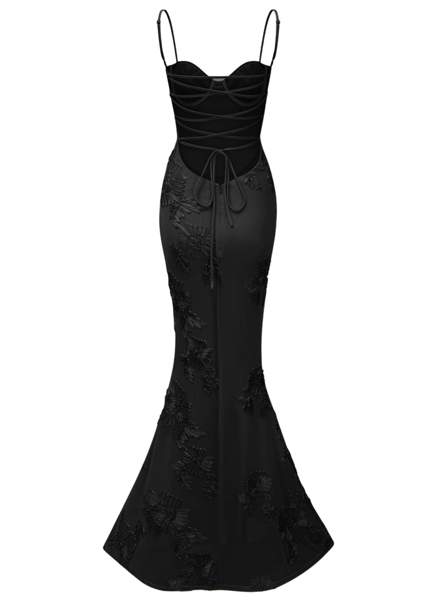 Dichen Black Floral Appliqué Corset Maxi Dress