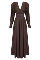Wendie Long Sleeve Plunge V Neck Maxi Dress