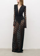 Fidelia Lace Long-Sleeved Maxi Dress In Black