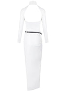 Oexor Long Sleeve Belt Backless Maxi Dress In White