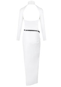 Oexor Long Sleeve Belt Backless Maxi Dress In White