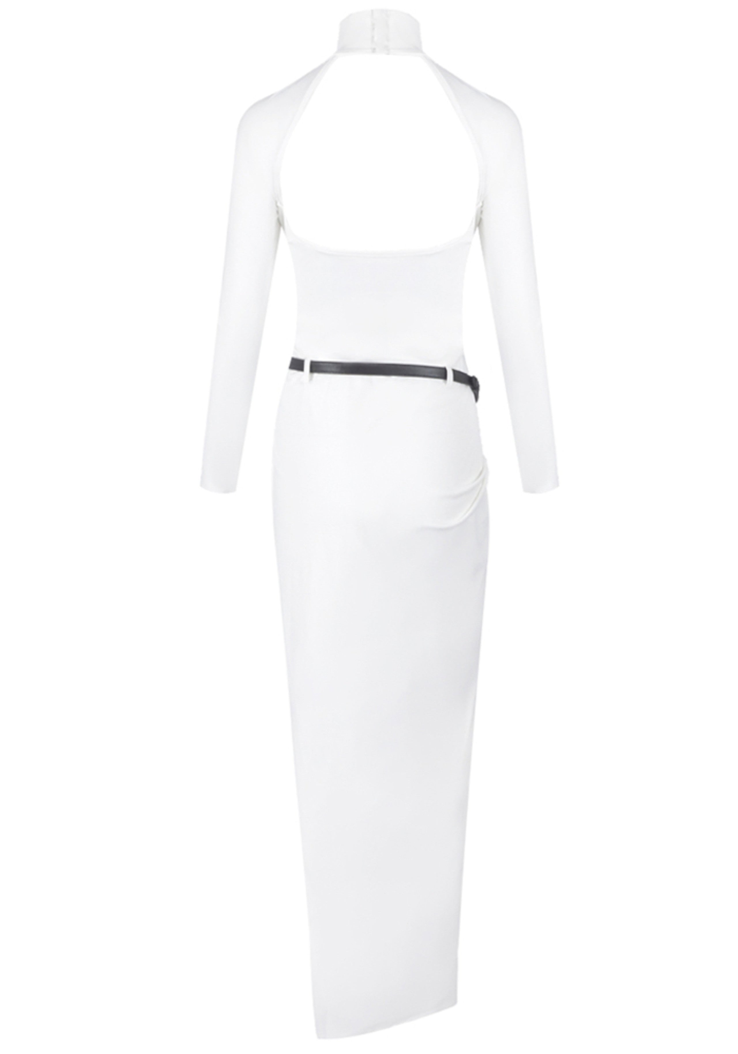 Oexor Long Sleeve Belt Backless Maxi Dress In White