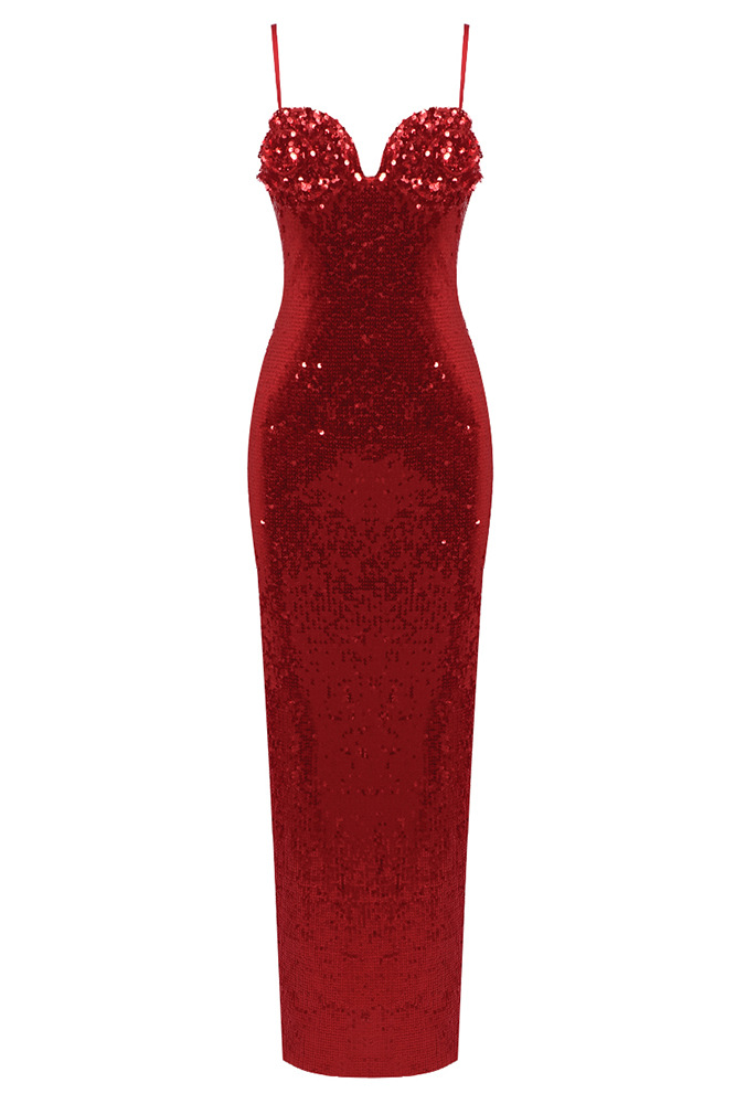Christmas Sequin Strap Floral Backless Maxi Dress In Red Night Novas Christmas Sequin Strap Floral Backless Maxi Dress In Red Night Novas
